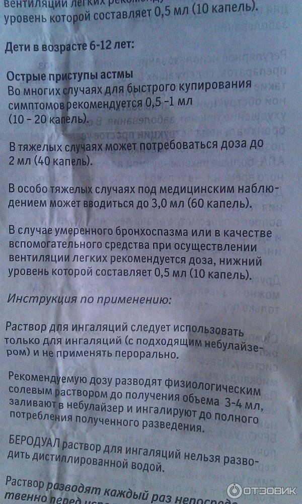 Беродуал - инструкция по применению раствора для ингаляций, дозировка для детей и взрослых